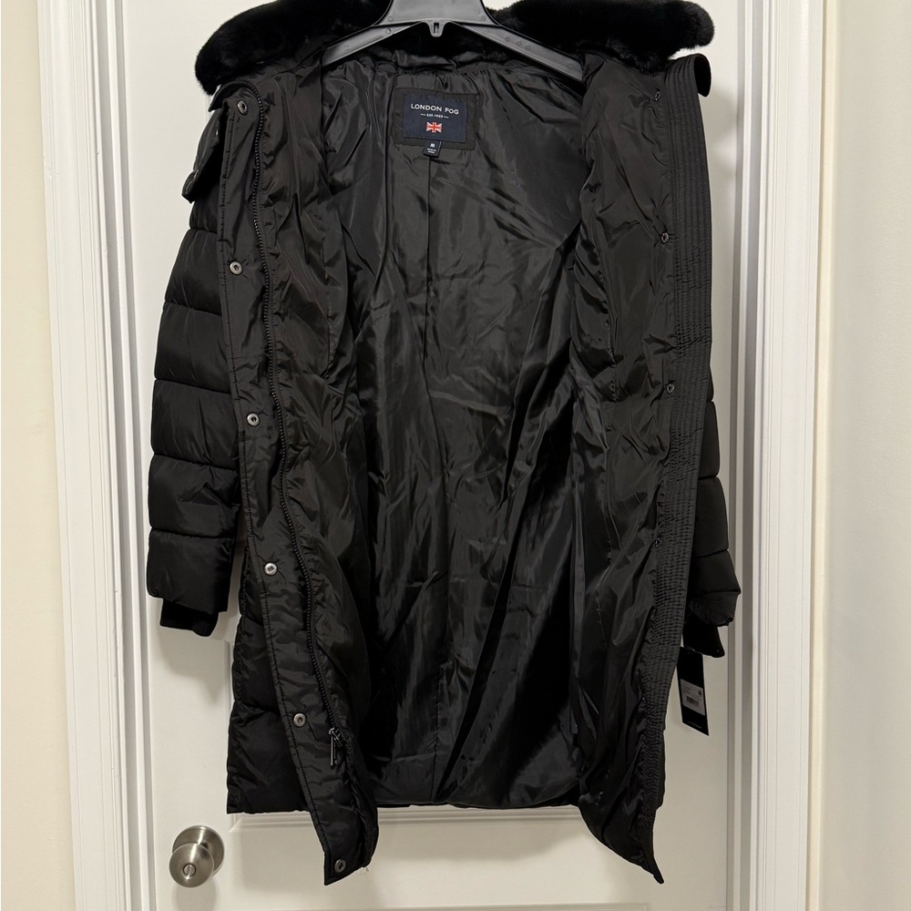 London Fog Women's Black Puffer Jacket with Detachable Faux Fur and Hood - Picture 5 of 9